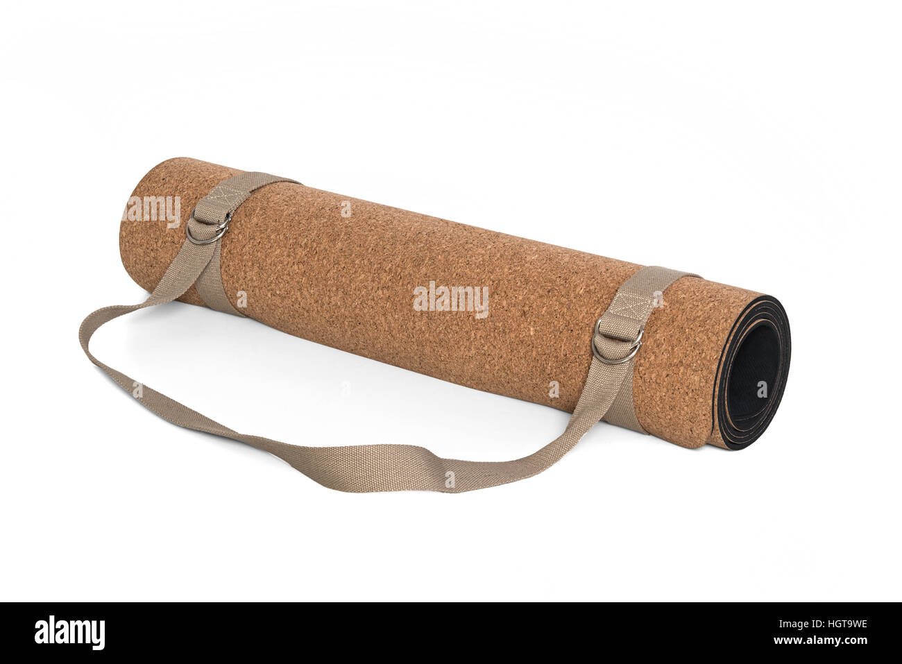 Cork Yoga Mat With Strap, Premium Eco Friendly Product on White Background Stock Photo