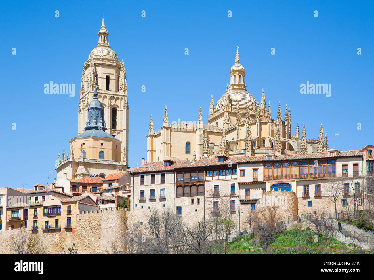 Segovia - The Cathedral Nuestra Senora de la Asuncion y de San Frutos de Segovia and the old town. Stock Photo