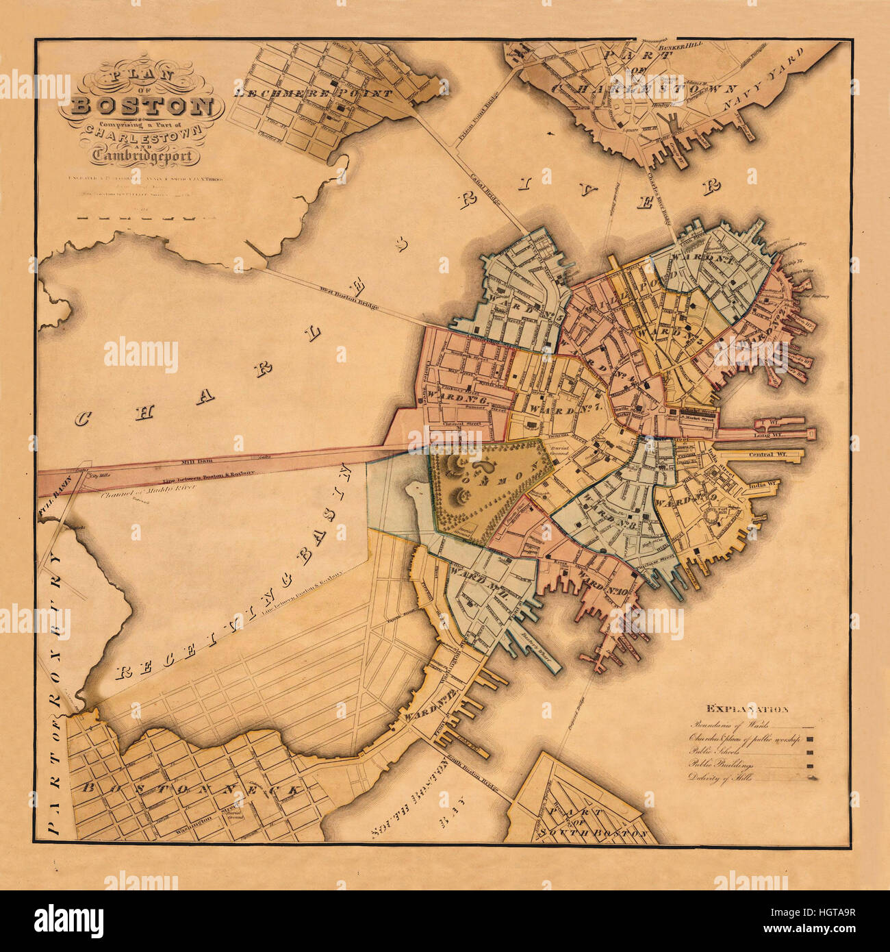 Map Of Boston 1826 Stock Photo