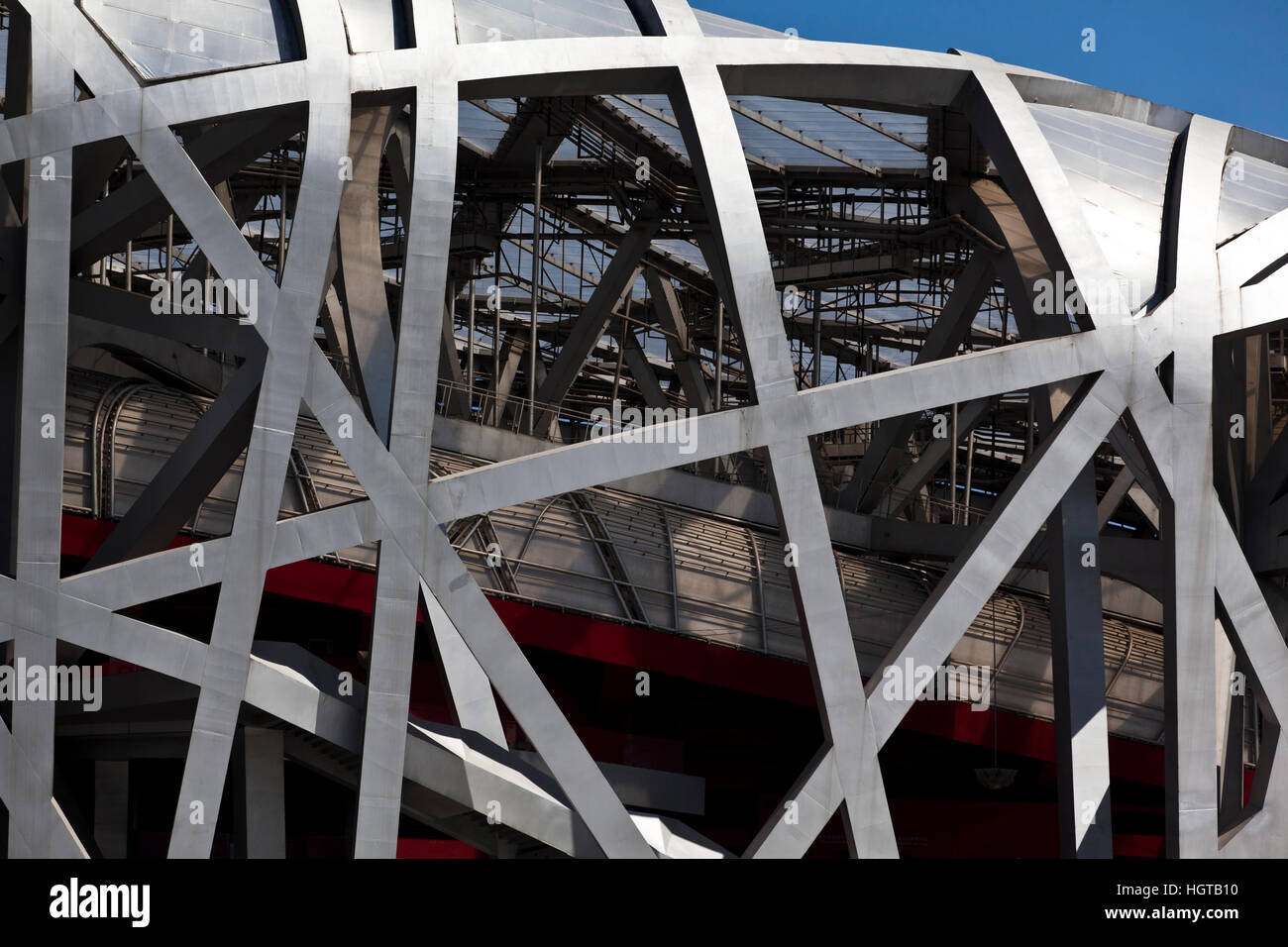 Details of the unique steel structure of the Bird's Nest Stadium used for the 2008 Beijing summer Olympic Games, China Stock Photo