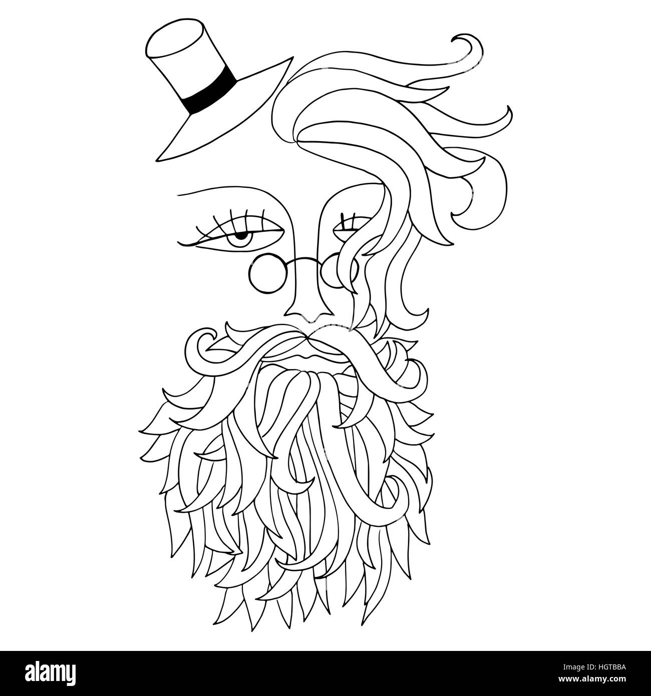 Man with glass, hat and beard. Hipster style. Vector illustration. Stock Vector