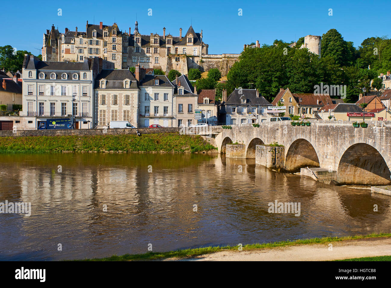 France, Loir et Cher, Cher valley, the town and the castle of Saint-Aignan and the River Cher Stock Photo