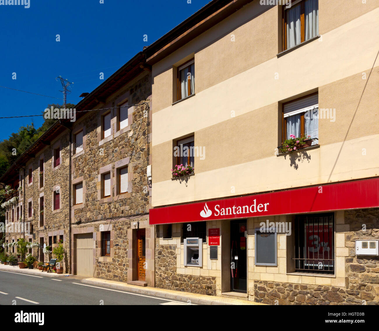 Branch of Santander bank in the village of Vega de Liebana near Potes in Cantabria northern Spain Stock Photo