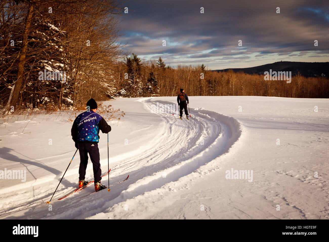 Two men cross country skiing at the Notchview Reservation in Windsor