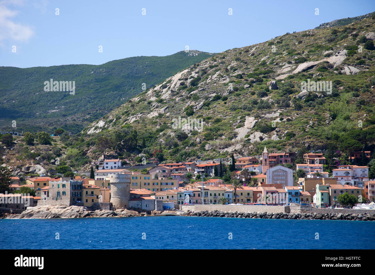 Giglio village and port, Giglio Island, Tuscan archipelago, Tuscany, Italy, Europe Stock Photo