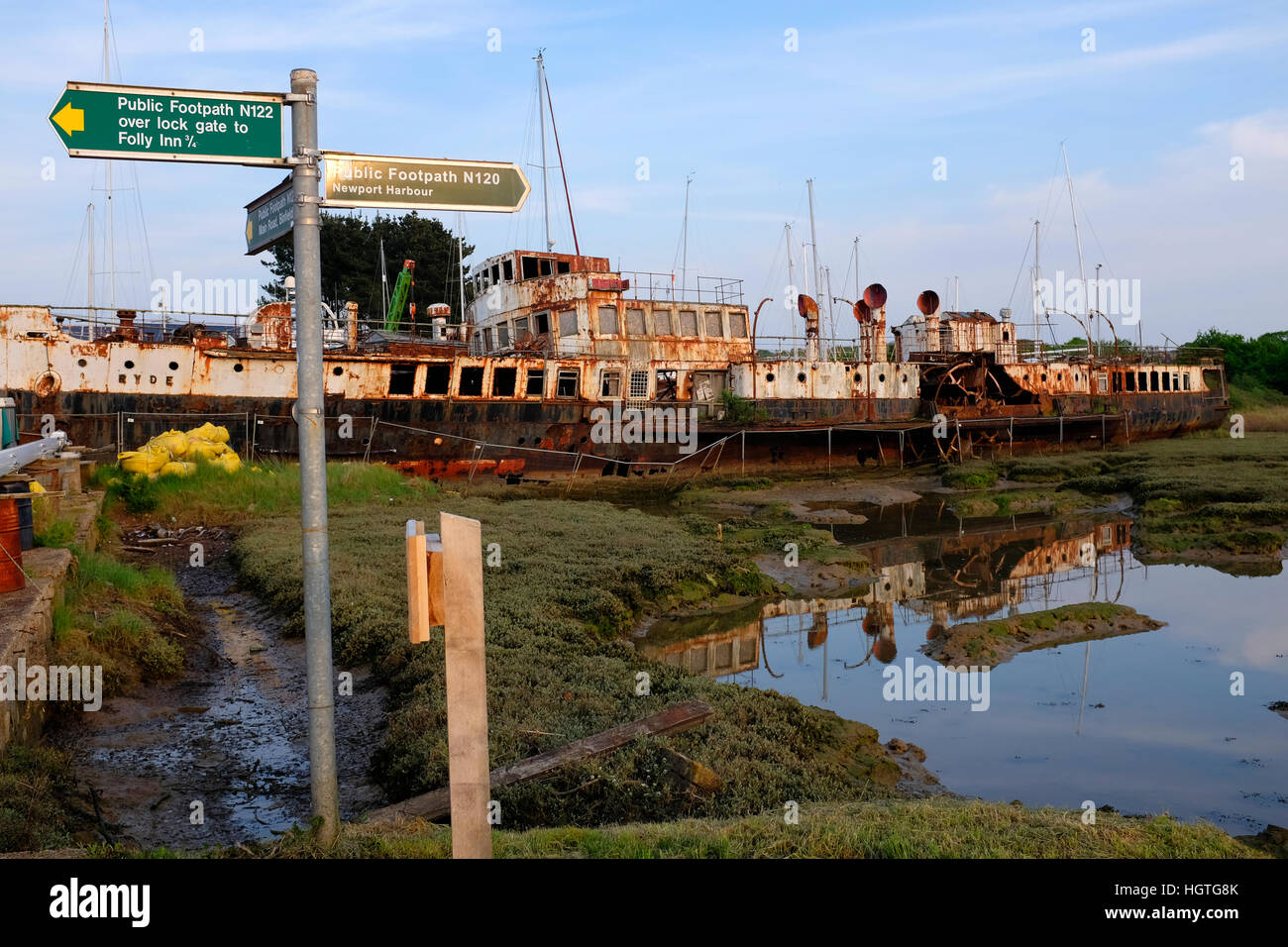 Rotting steel paddle steamer Ryde Queen at Median Valley Marina Isle of Wight England UK Stock