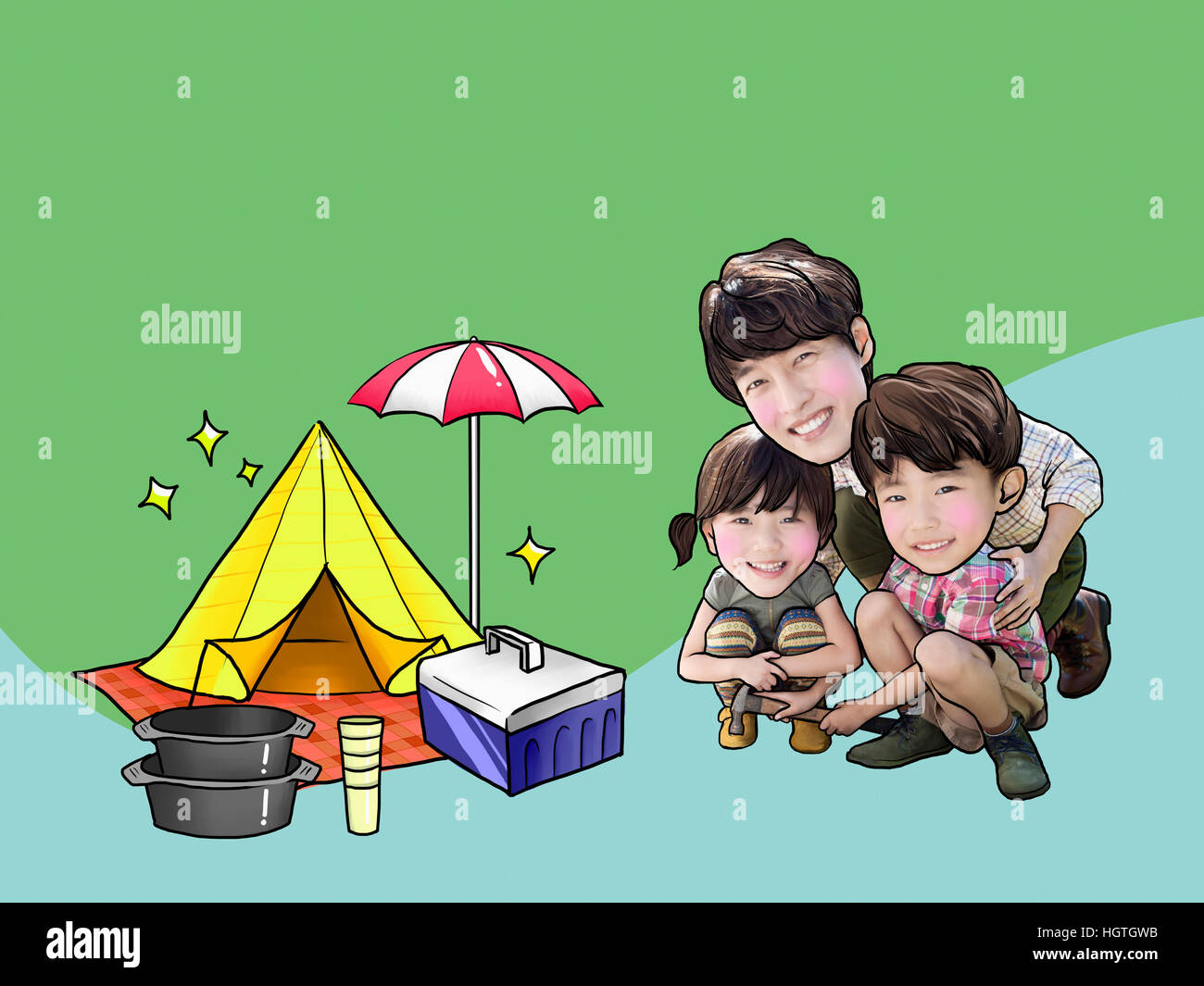 Smiling father, daughter and son enjoying camping Stock Photo - Alamy