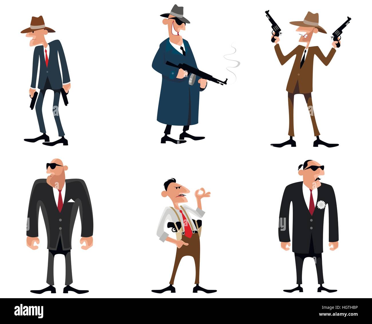 Vector illustration of a six gangsters set Stock Vector