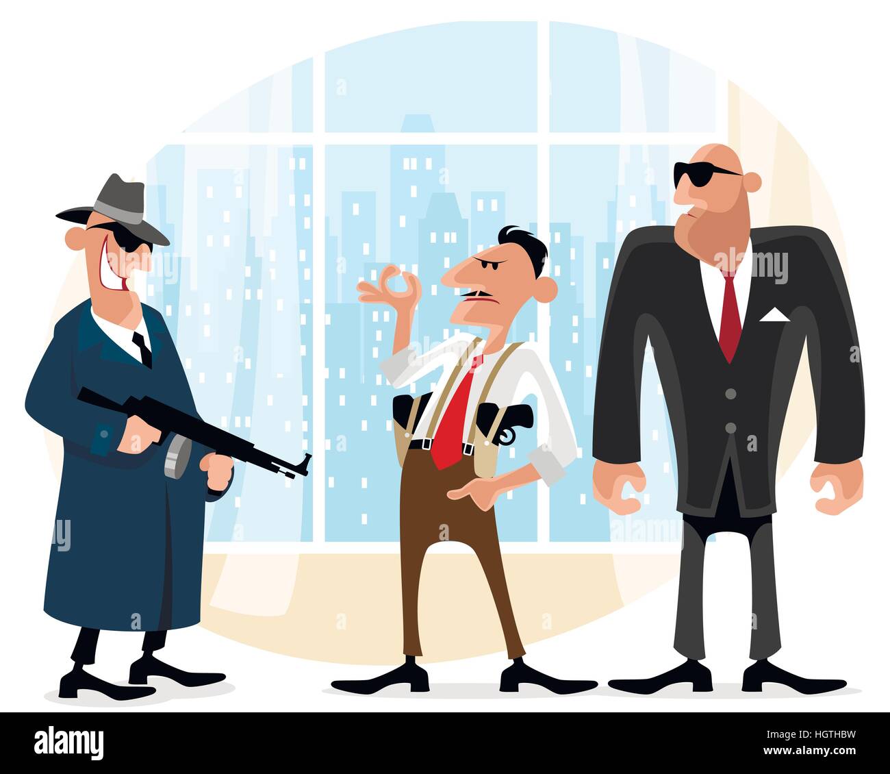 Vector illustration of a three cool gangsters Stock Vector