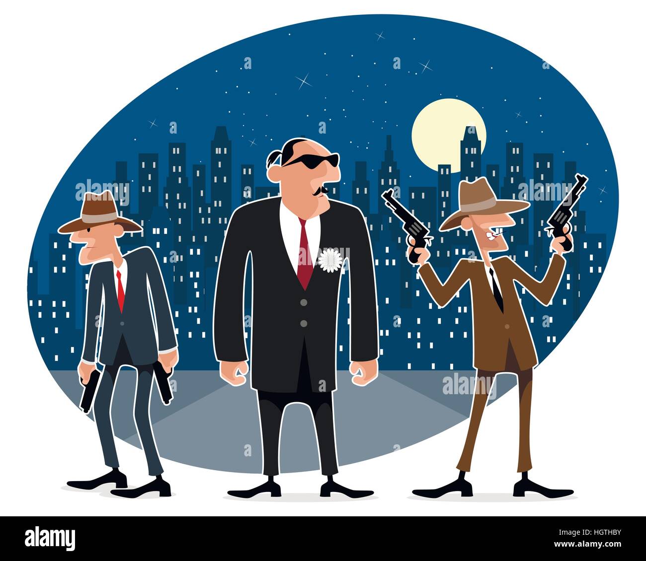 Vector illustration of a three funny gangsters Stock Vector