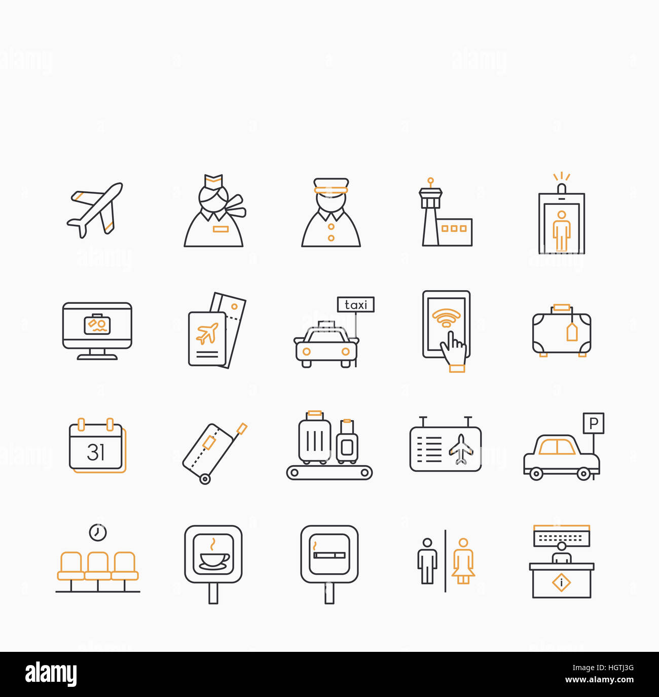 Various line icons related to flight Stock Photo