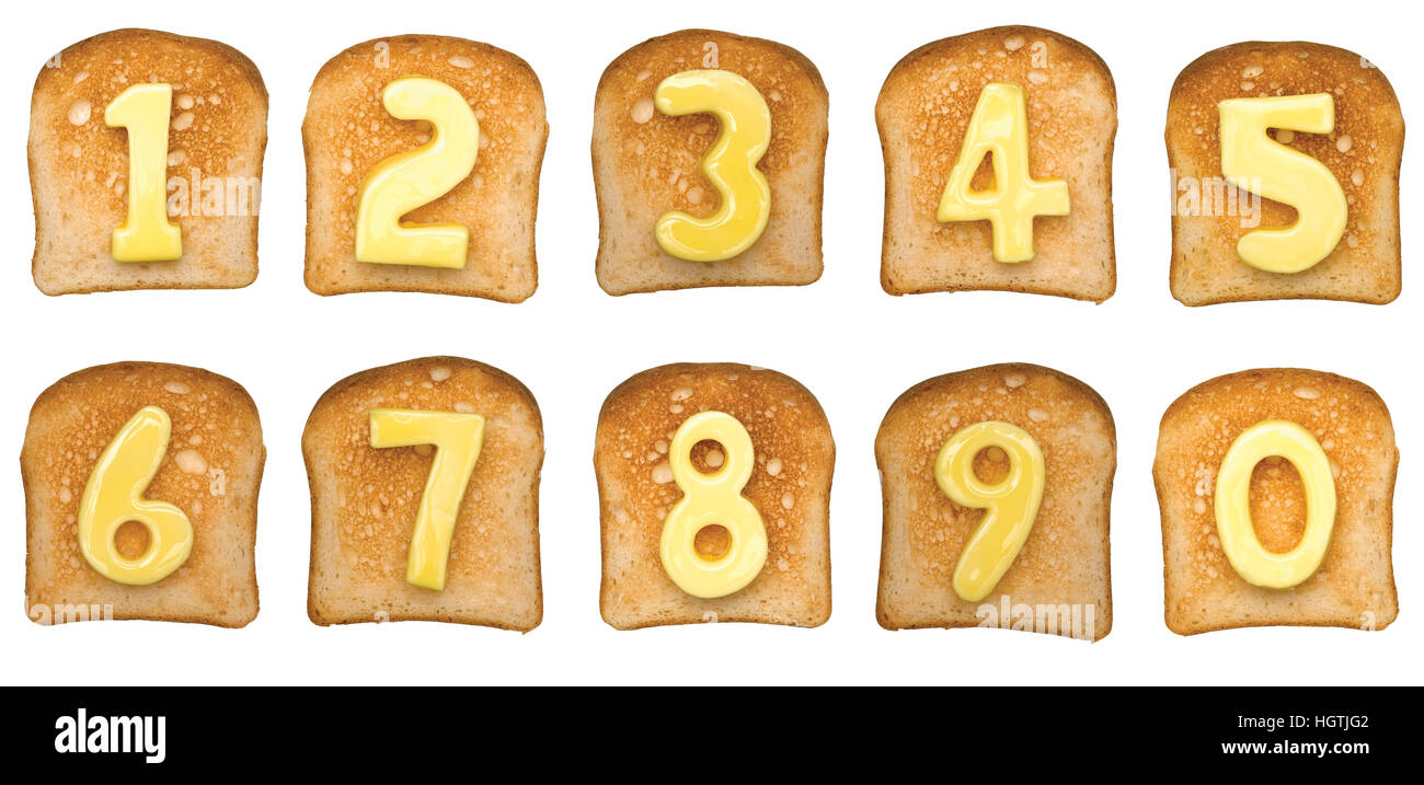 Isolated Toast with butter numbers Stock Photo