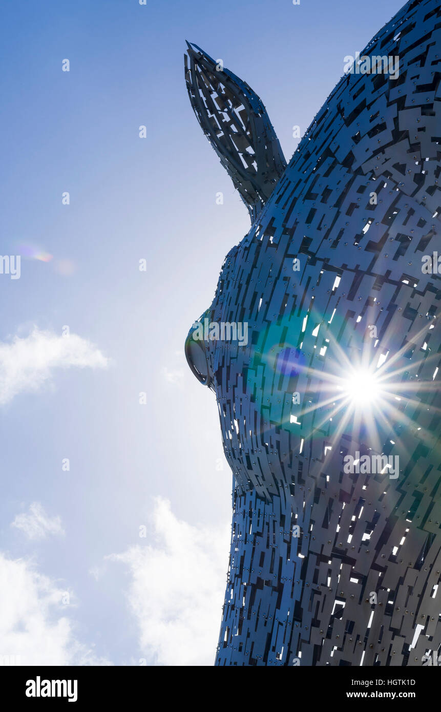 The Kelpies -Andy Scott's horse-head sculptures at Falkirk's Helix Park on the Forth and Clyde Canal Stock Photo