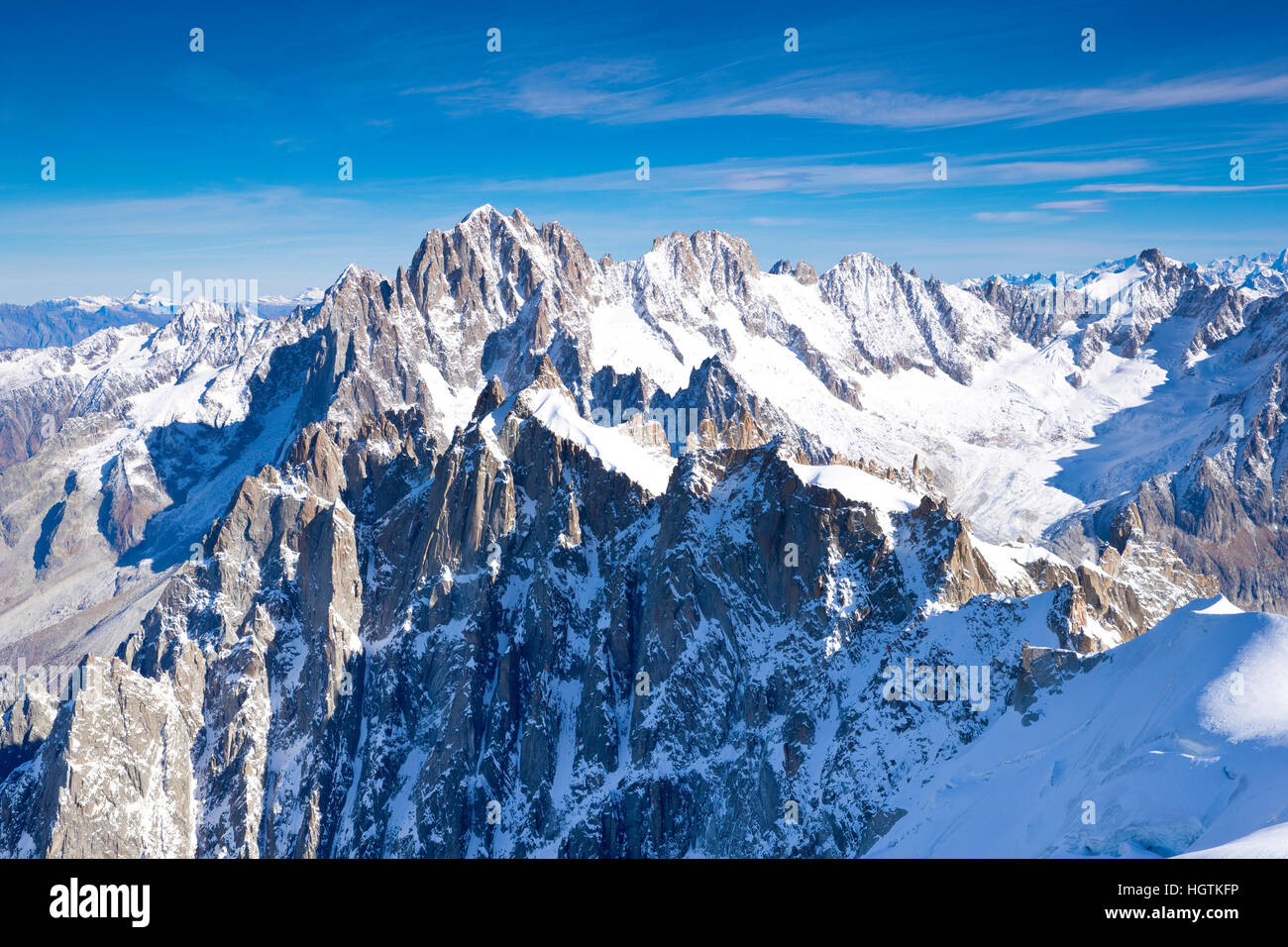 Mont Blanc massif from Aiguille du Midi, Chamonix, France Stock Photo ...