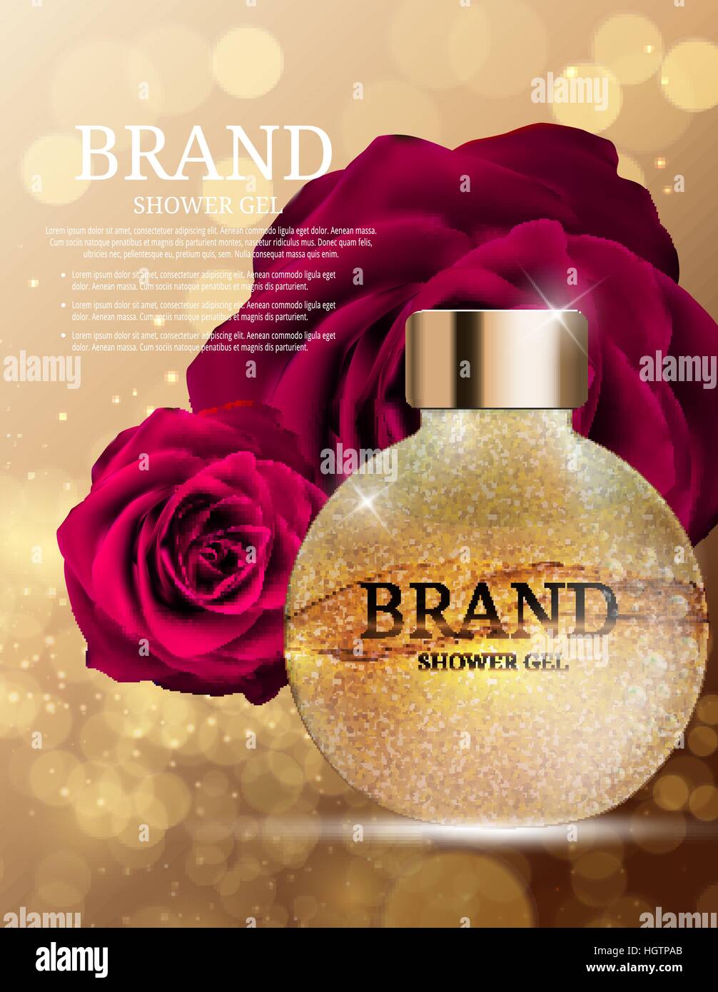 Shower Gel Bottle Template for Ads or Magazine Background. 3D Realistic