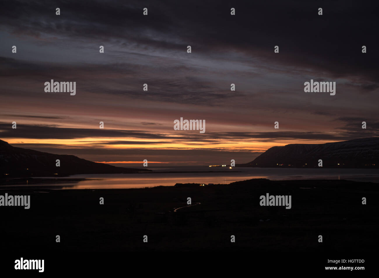 Winter sunset off the west coast of Iceland Stock Photo