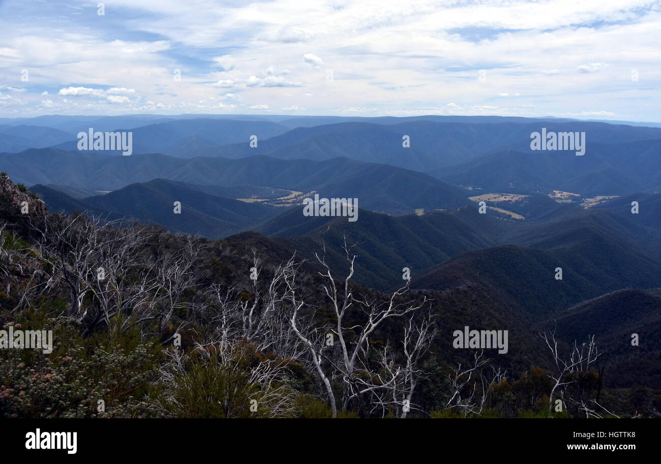 Broad panorama of the Victorian High Country via Billy Goat Bluff Track. Billy Goat Bluff is a