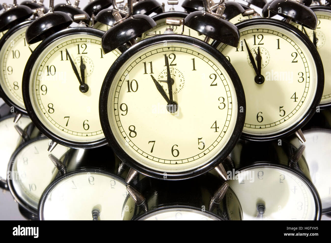 Multiple retro alarm clocks isolated on white Stock Photo Alamy