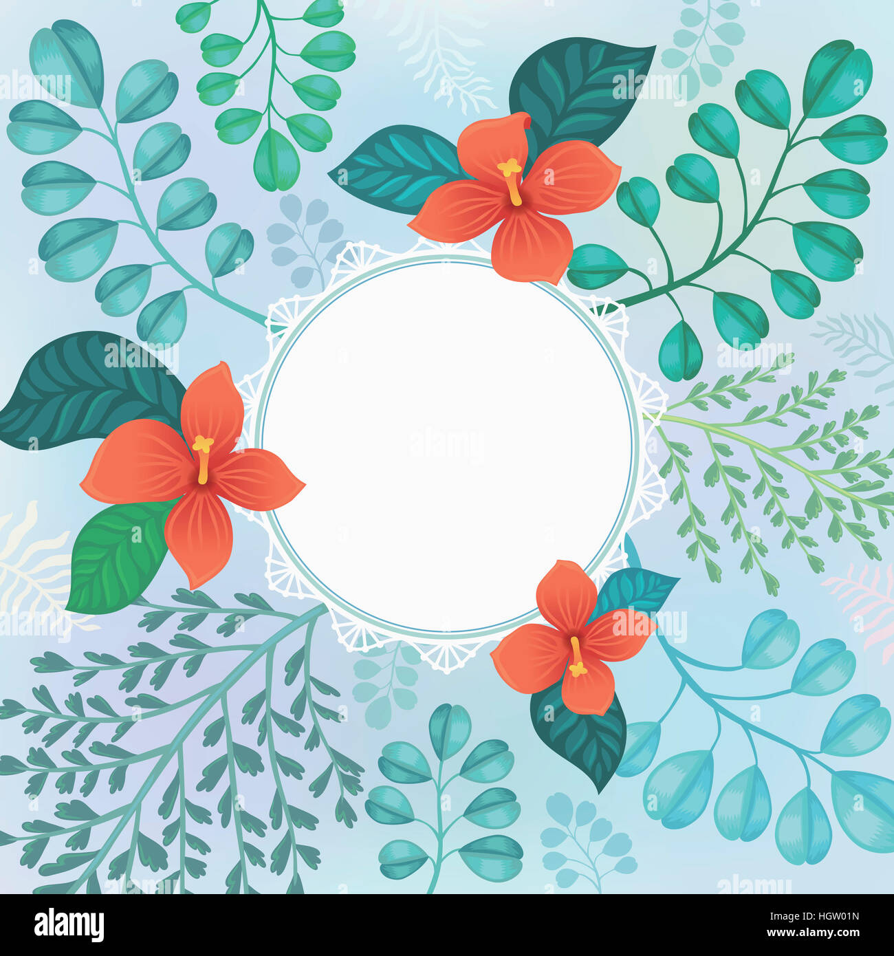 Frame with flowers and leaves Stock Photo - Alamy