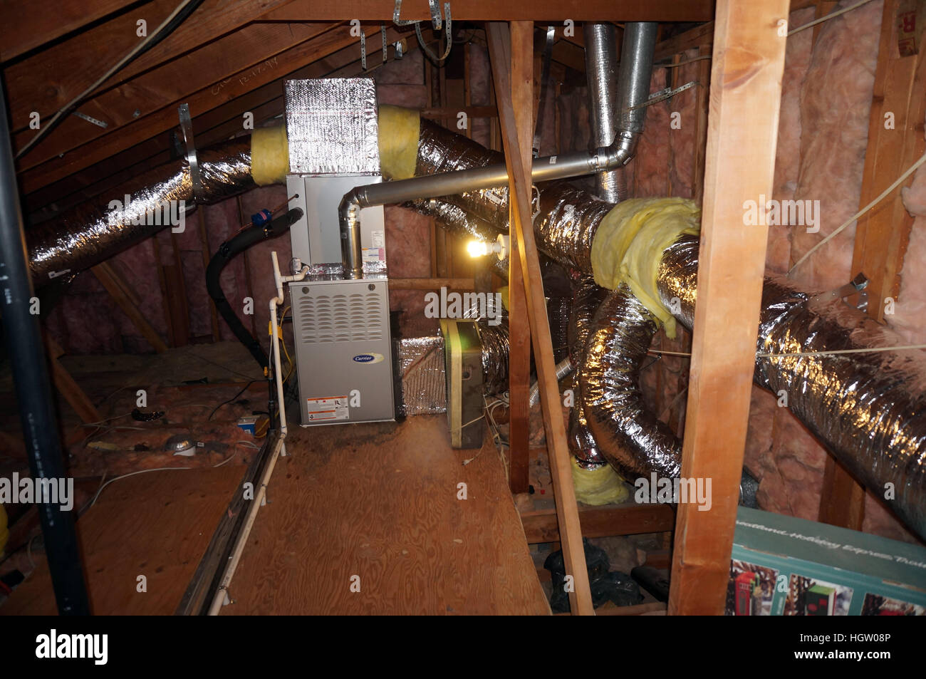 Heating And Air Conditioning Ductwork In An Attic Stock Photo Alamy