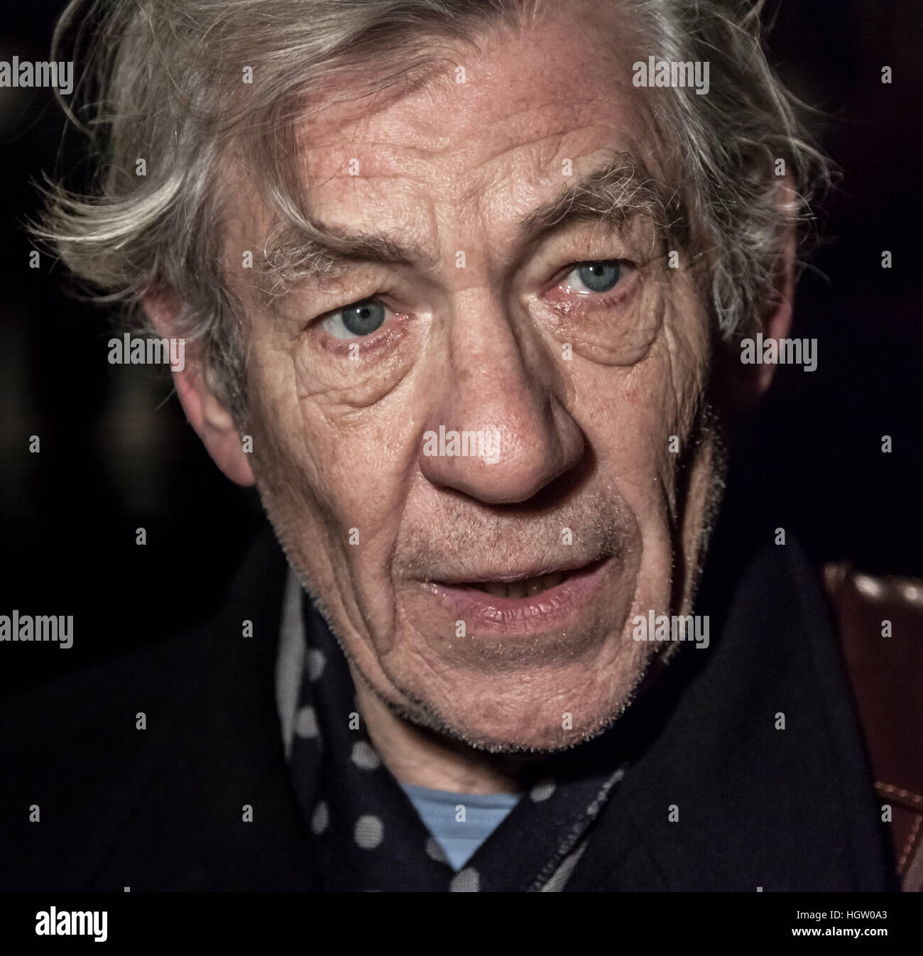 Sir Ian McKellen, British stage and screen actor joins the Free Belarus Now protest outside Belarusian Embassy in London, UK Stock Photo