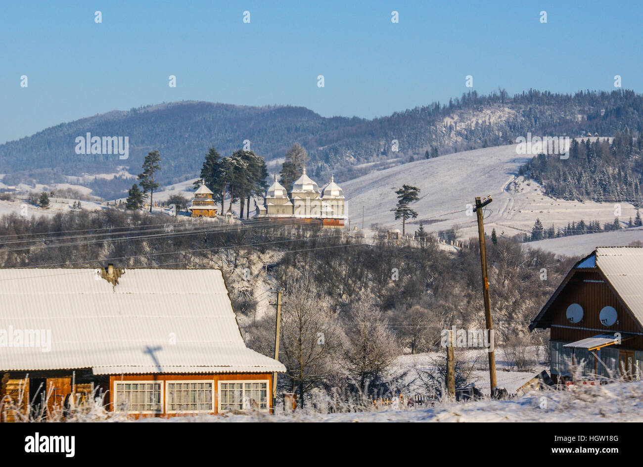 winter village landscape in ukraine Stock Photo - Alamy