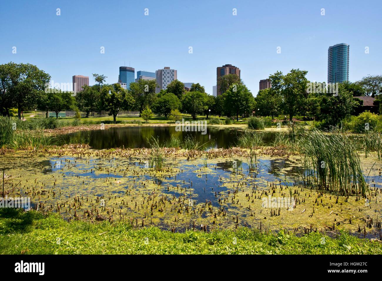 Minneapolis skyline from loring park hires stock photography and