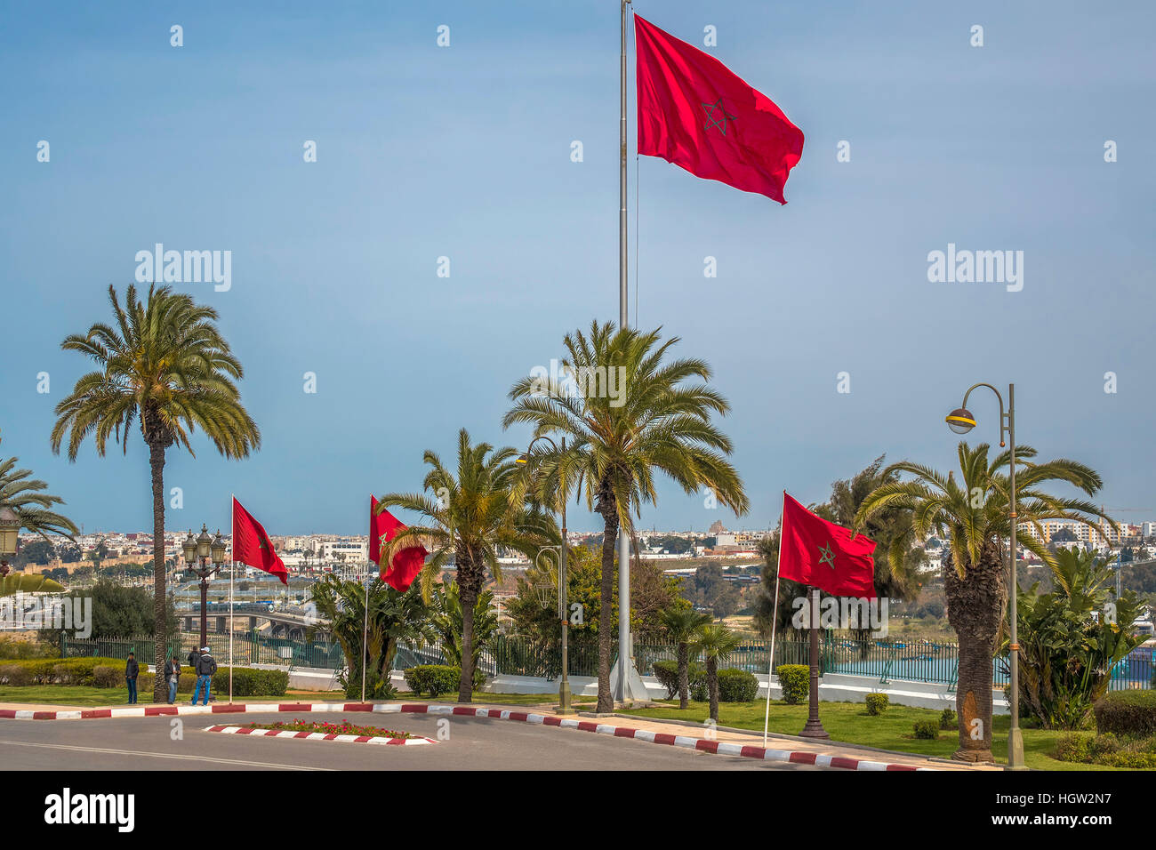 Flags Flying At The Mausoleum of Mohammed V Rabat Morocco Stock Photo