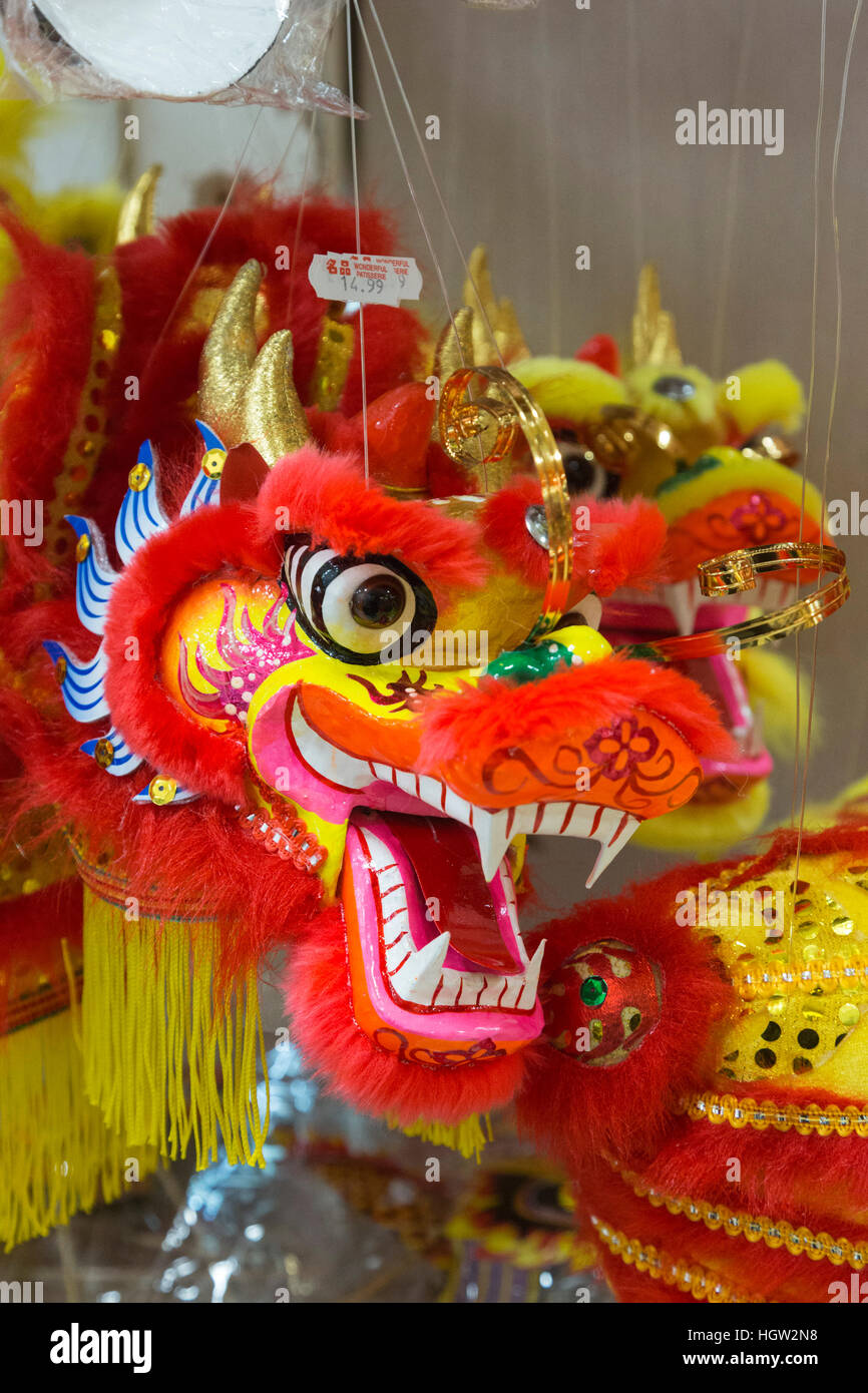 A toy dragon on sale in Chinatown, London, England, United Kingdom Stock Photo