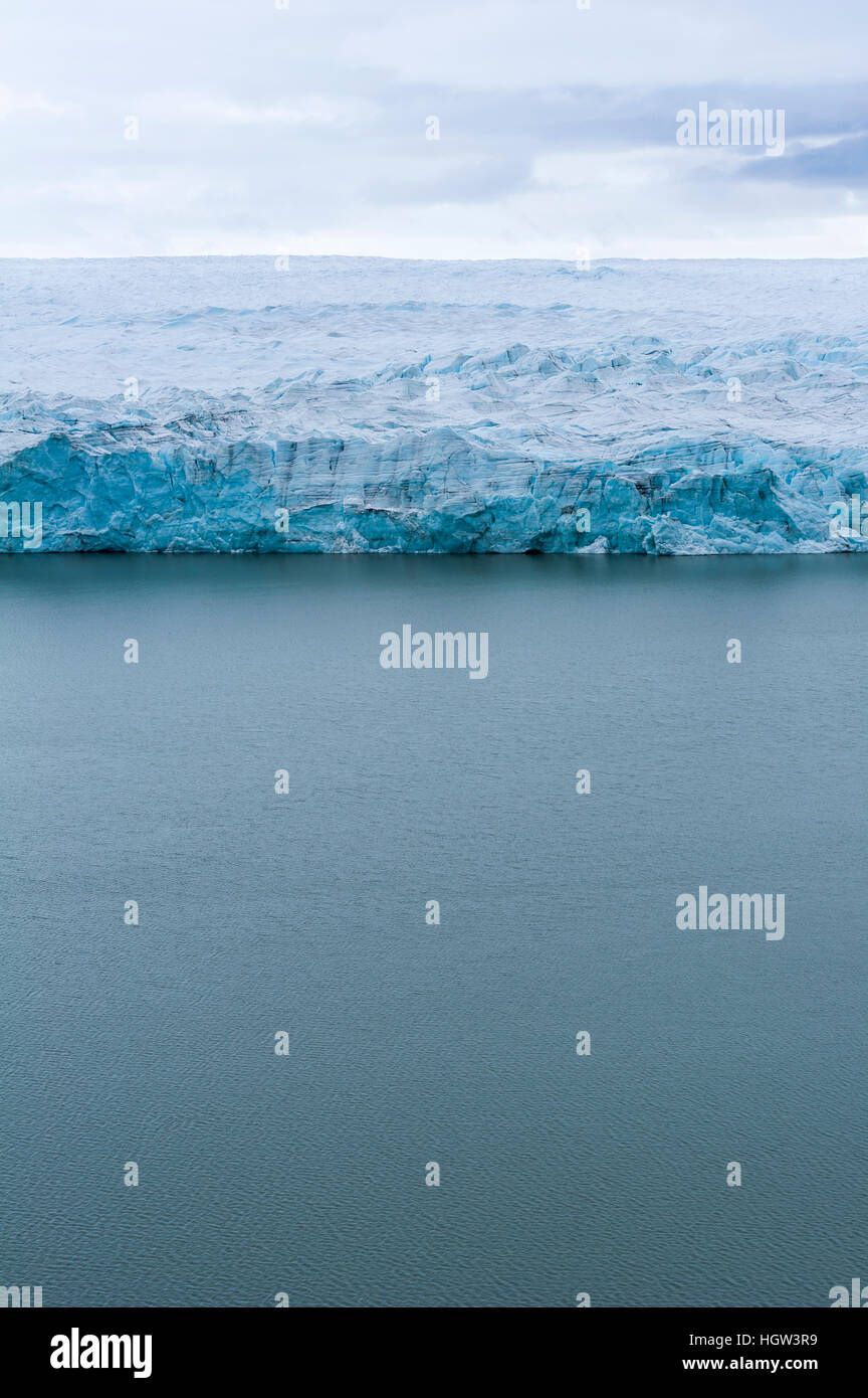 The ice fracture zone of a glacier on the Greenland Ice Sheet ending in