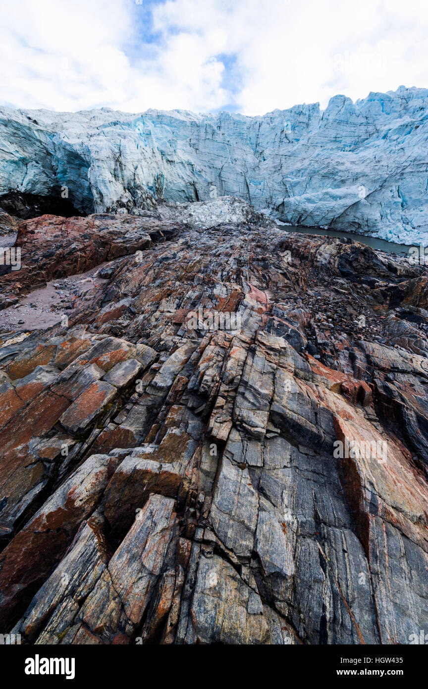 Striations carved into the bedrock by ice erosion as a glacier receded. Stock Photo