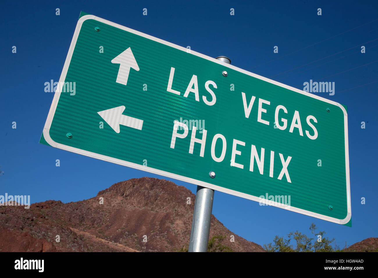 Road Sign Points To Las Vegas And Phoenix Stock Photo