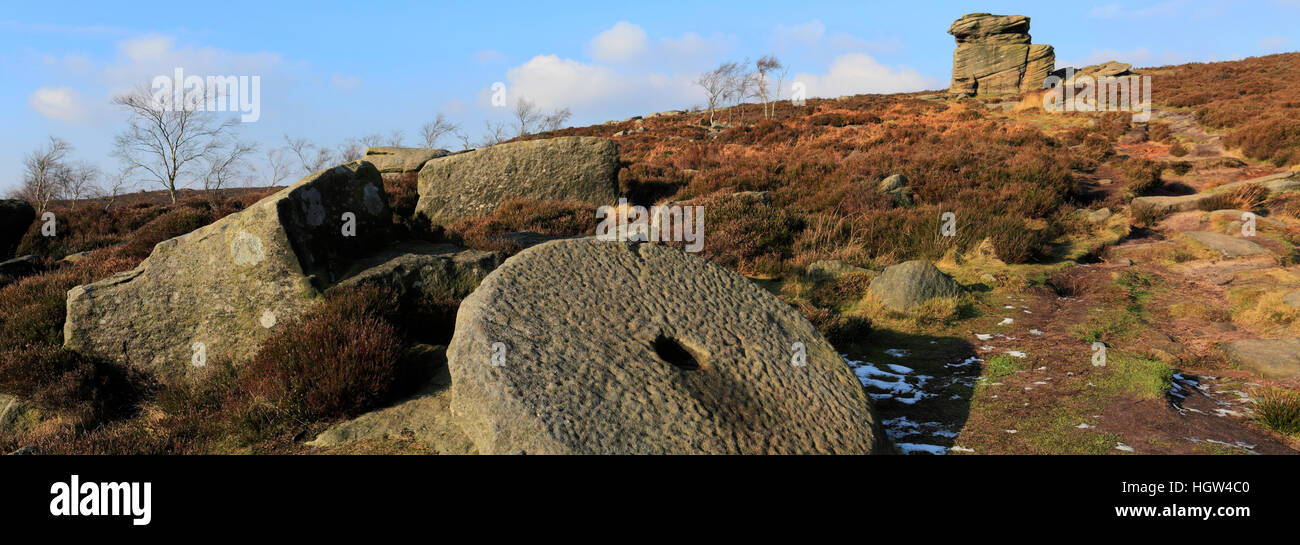 Mother Cap Gritstone rock formation, Millstone Edge, Derbyshire County; Peak District National Park; England Stock Photo