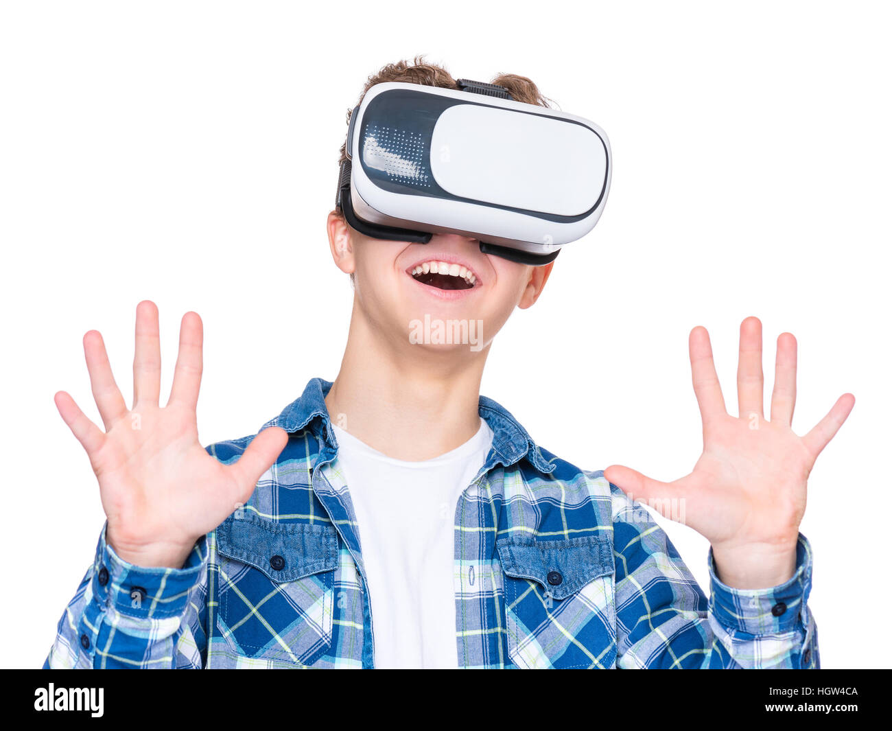 Teen boy in VR glasses Stock Photo