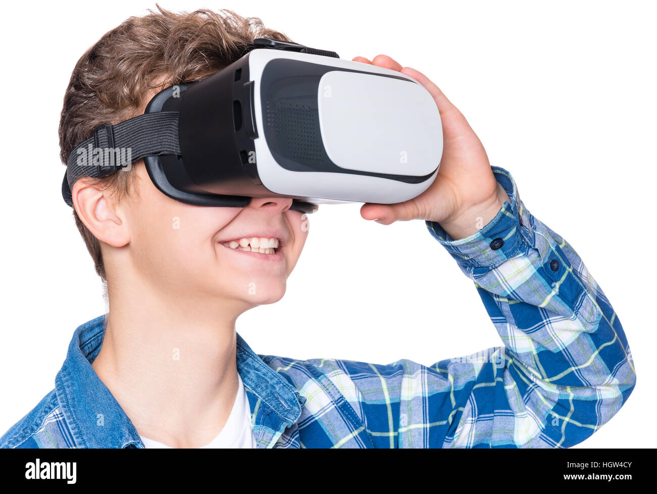 boy in VR glasses Stock - Alamy