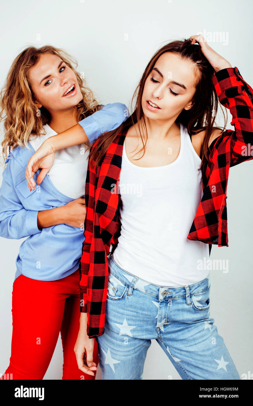 best friends teenage girls together having fun, posing emotional on white  background, besties happy smiling, lifestyle people concept close up.  making selfie Stock Photo - Alamy