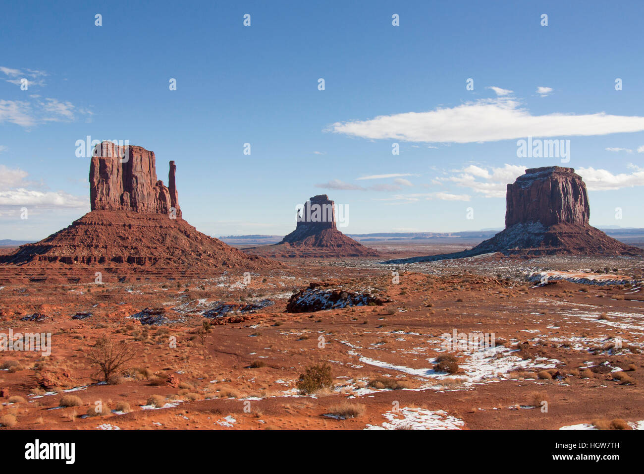 West and East Mitten Buttes (left & center), Merrick Butte (right), Monument  Valley Navajo Tribal Park, Utah, USA Stock Photo - Alamy