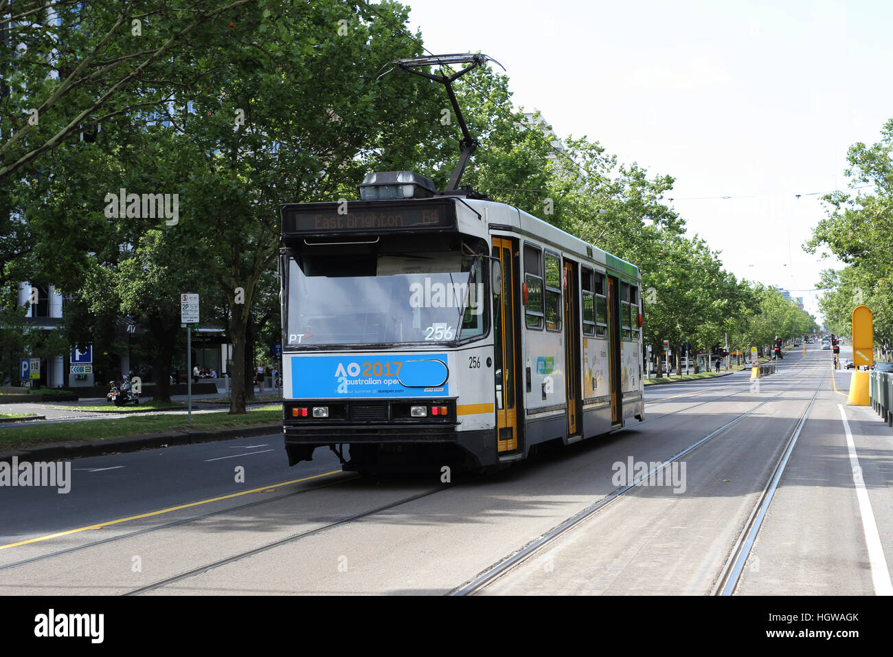 Melbourne Modern City Tram in Melbourne City Australia Stock Photo