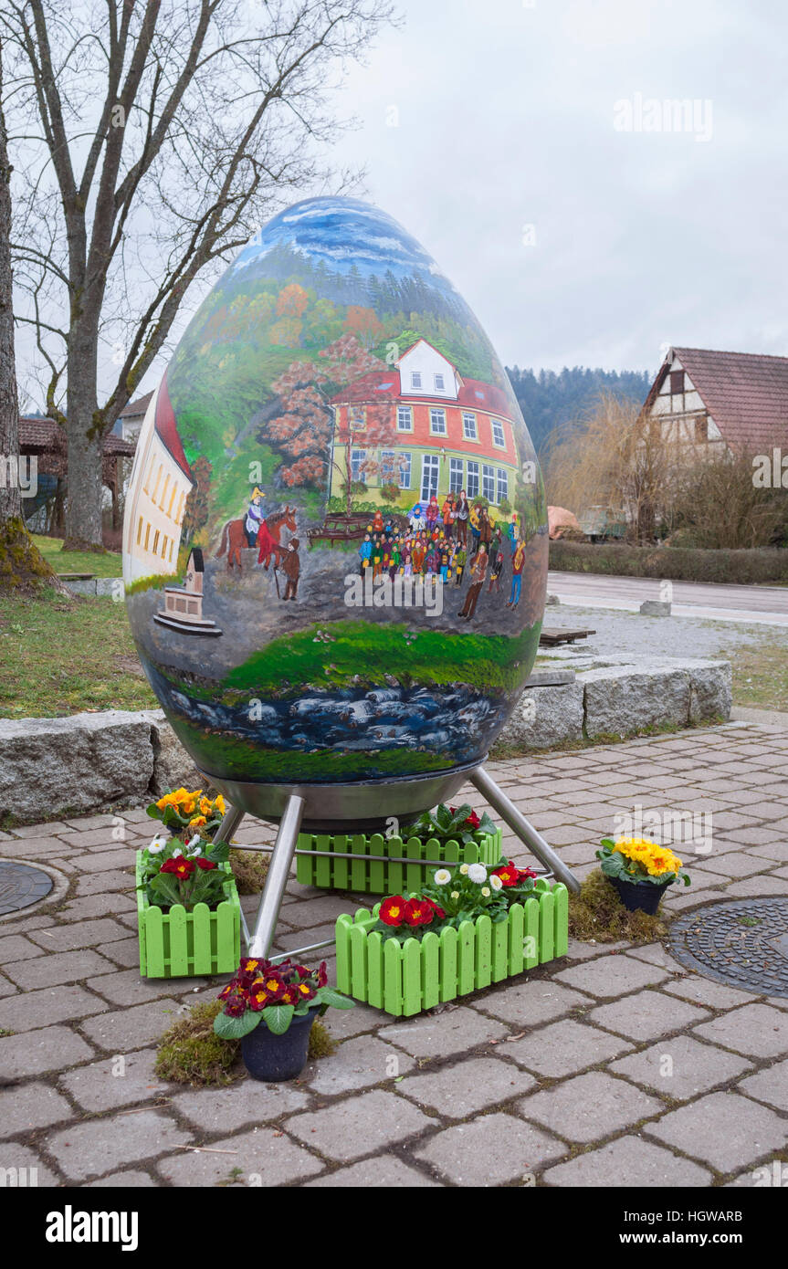 Big Easter Egg, Baden-Wuerttemberg, Germany, Swabian-Franconian-Forest, Heilbronn-Franconia, Hohenlohe region, Oberrot, Hausen, Rot Valley, Schwaebisch Hall Stock Photo
