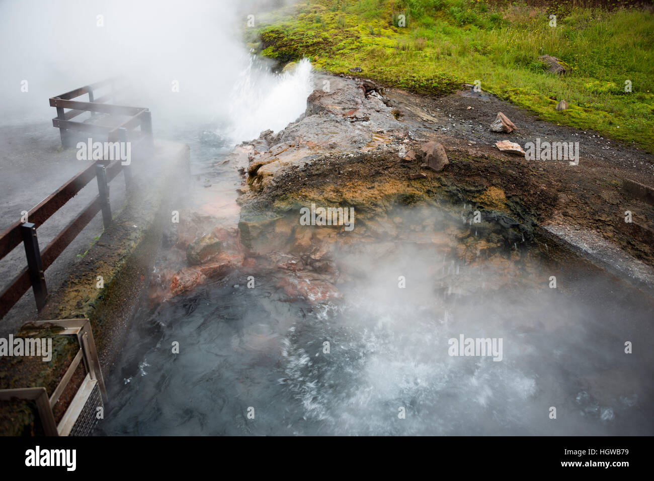Hot spring, Deildartunguhver, near Reykholt, Reykholtsdalur, Iceland Stock Photo