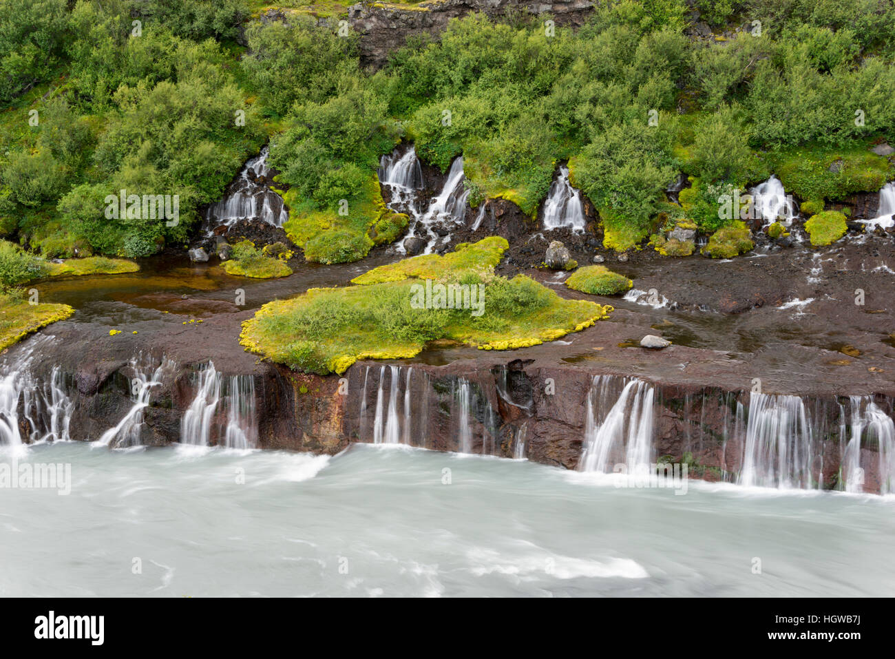 Waterfalls, Hraunfossar, river Hvita, Iceland Stock Photo