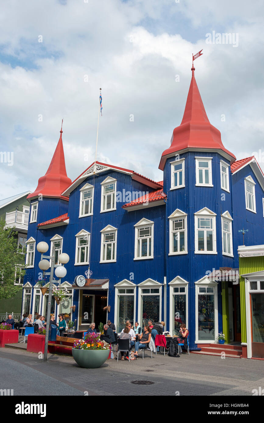 Cafe in the pedestrian zone, Akureyri, Iceland Stock Photo