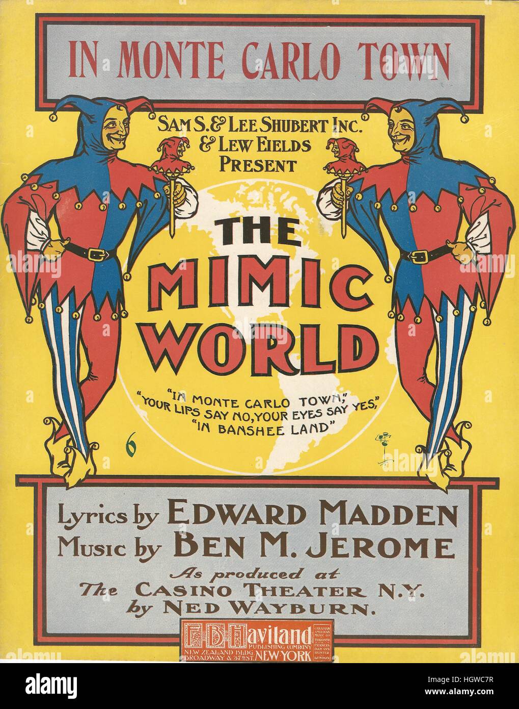 'In Monte Carlo Town' from the 1908 Musical 'The Mimic World' Sheet Music Cover Stock Photo