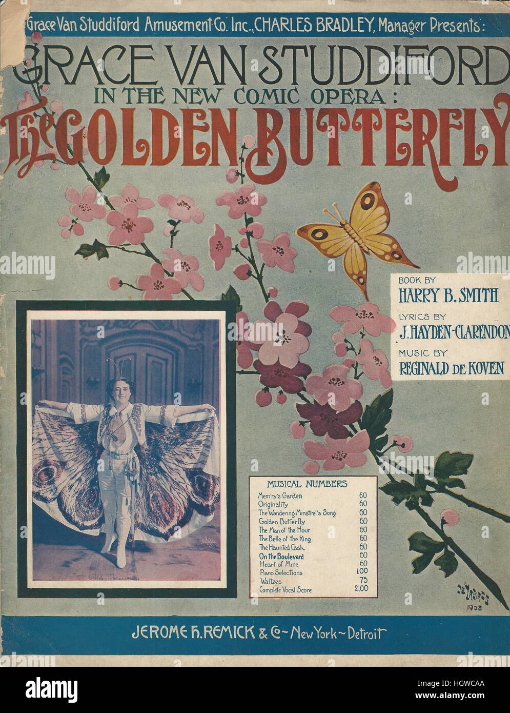 'The Golden Butterfly' 1908 Musical Sheet Music Cover Stock Photo