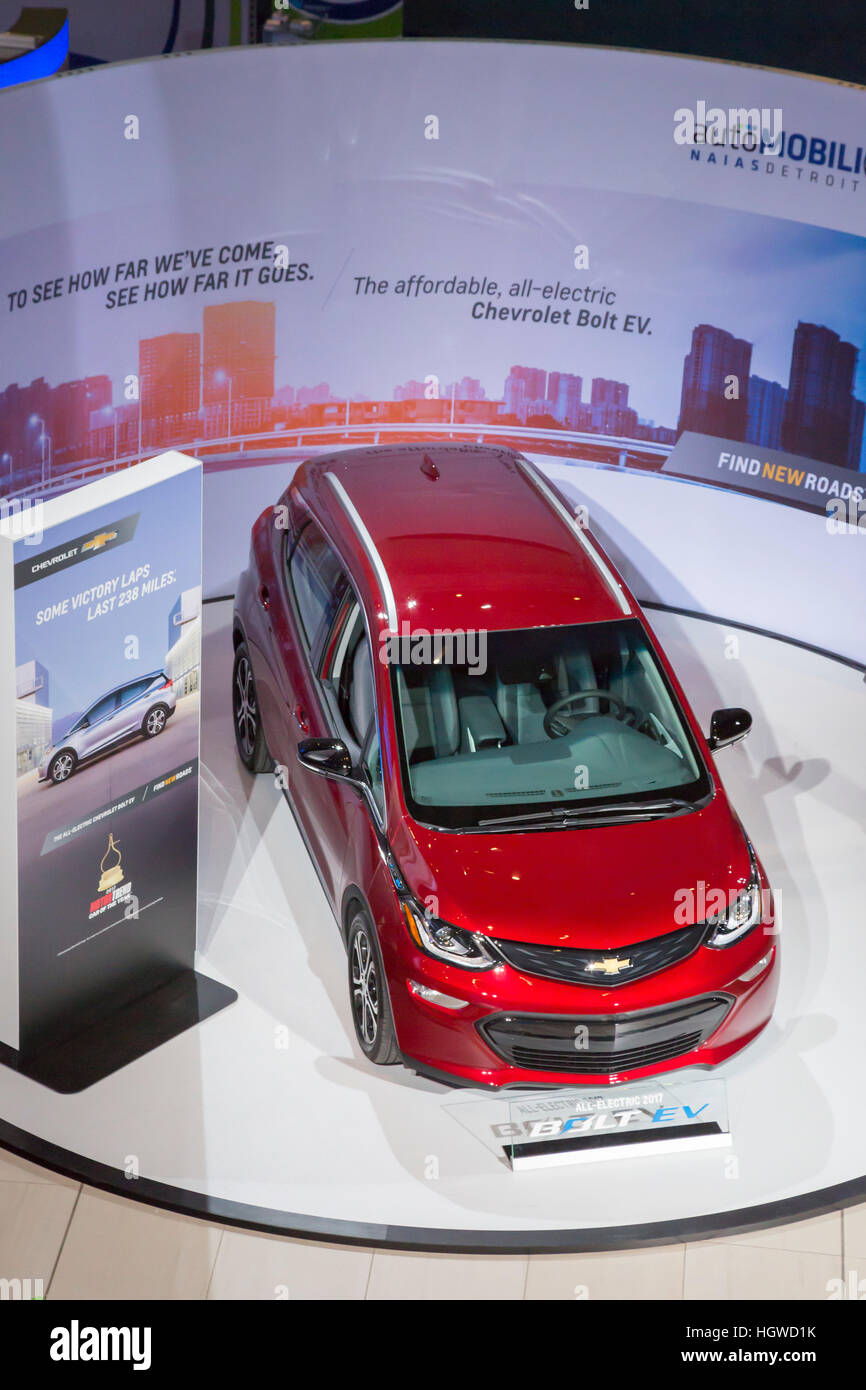 Detroit, Michigan - The Chevrolet Bolt electric vehicle on display at the North American International Auto Show. Stock Photo