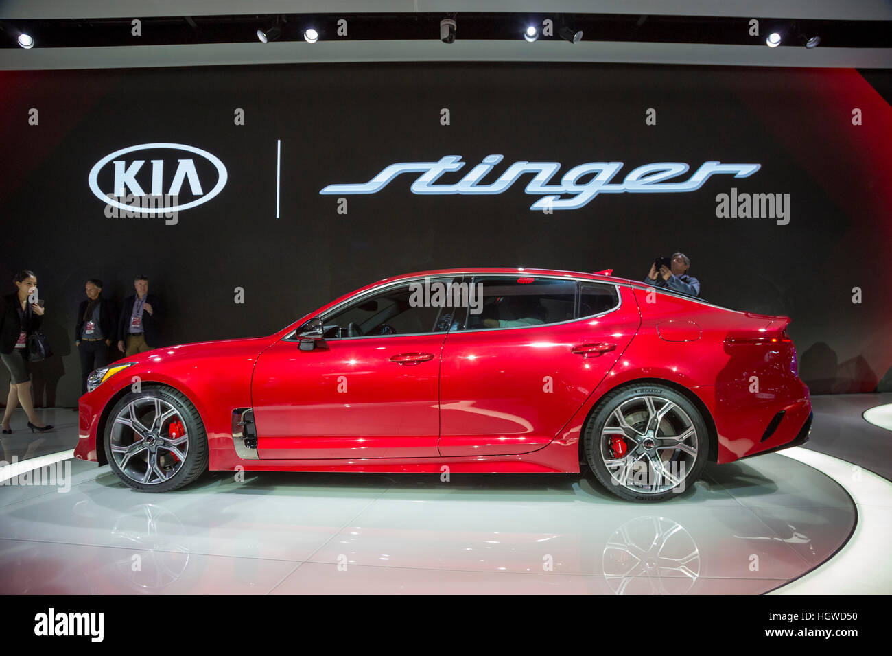 Detroit, Michigan - The Kia Stinger on display at the North American International Auto Show. Stock Photo