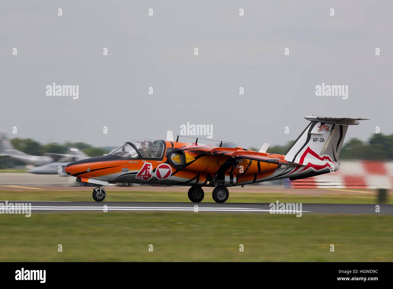 Austrian Air Force Saab 105 jet trainer aircraft taking off at the Royal International Air Tattoo Stock Photo