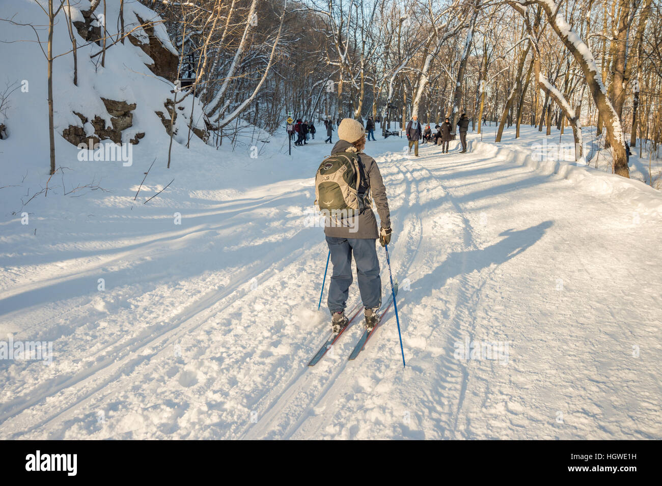 Montreal, CA 1 January 2017 CrossCountry Skier on Mont Royal in