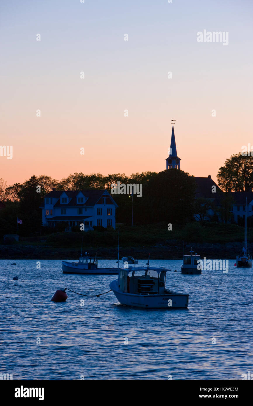 Jonesport Harbor after sunset.  Jonesport, Maine. Stock Photo