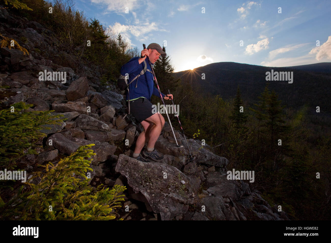 A man hikes the Appalachian Trail on Crocker Mountain in Stratton
